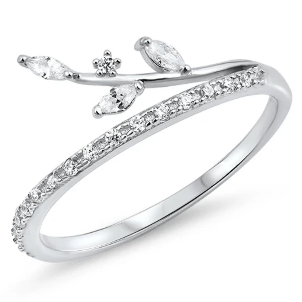 Sterling Silver CZ Leaf Branch Ring – Sample Size 8